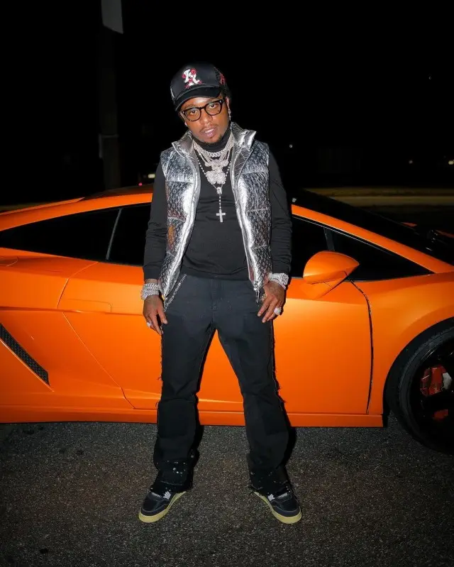 Jacquees outfit in Louis Vuitton, Gallery Dept., and Chrome Hearts, 2020