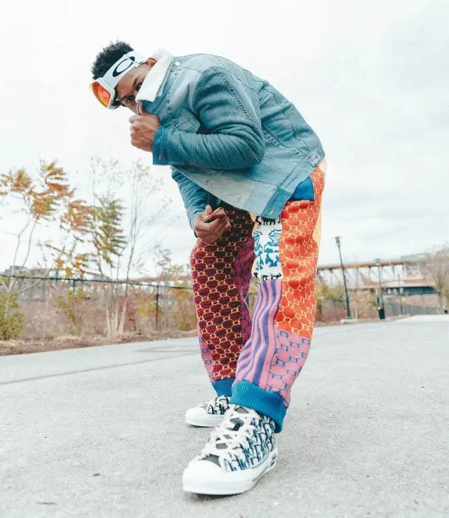 JuJu outfit in Kith, KidSuper, and Oakley, 2020