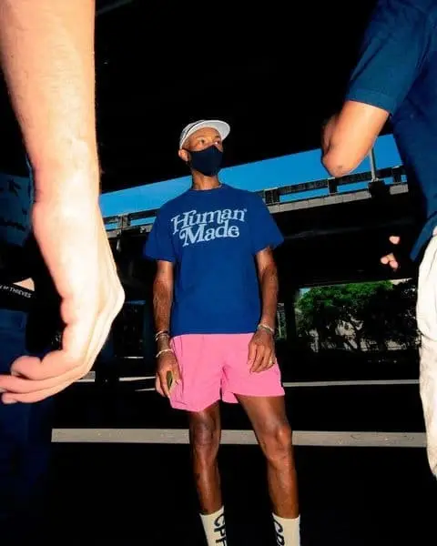 Pharrell Williams outfit in Noah, Human Made, and Cactus Plant Flea Market, 2020