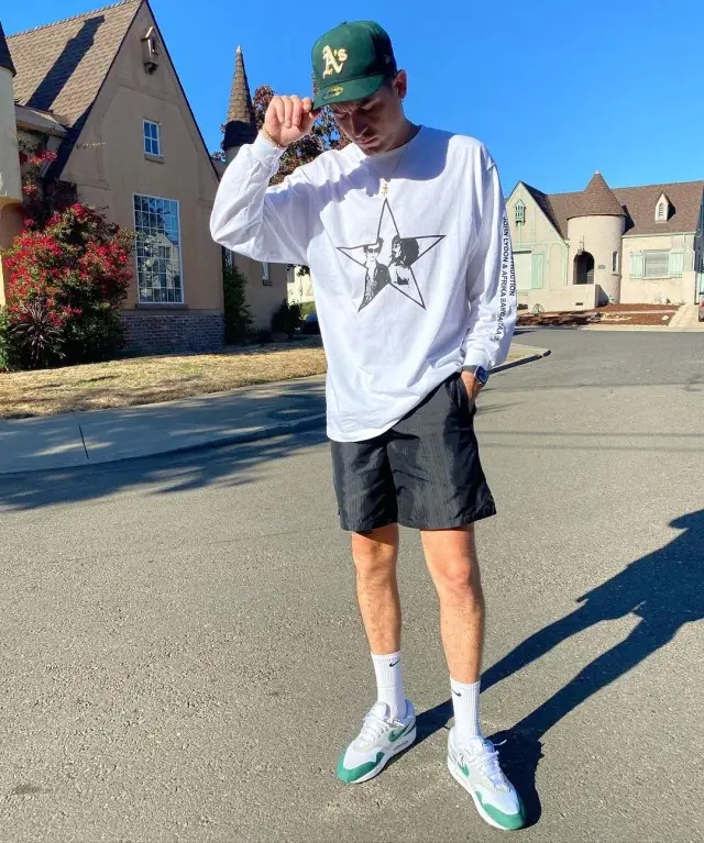 G-Eazy outfit in Midnight Studios, New Era, and Nike, 2020